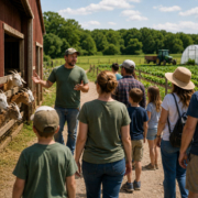 People taking a tour of a local family farm