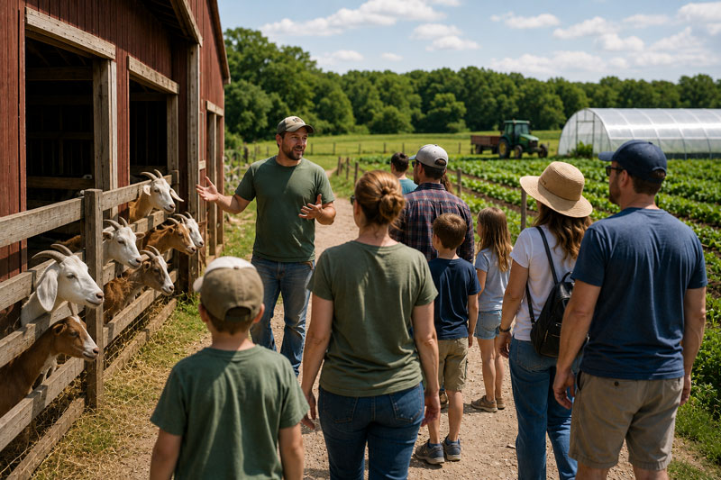 People taking a tour of a local family farm